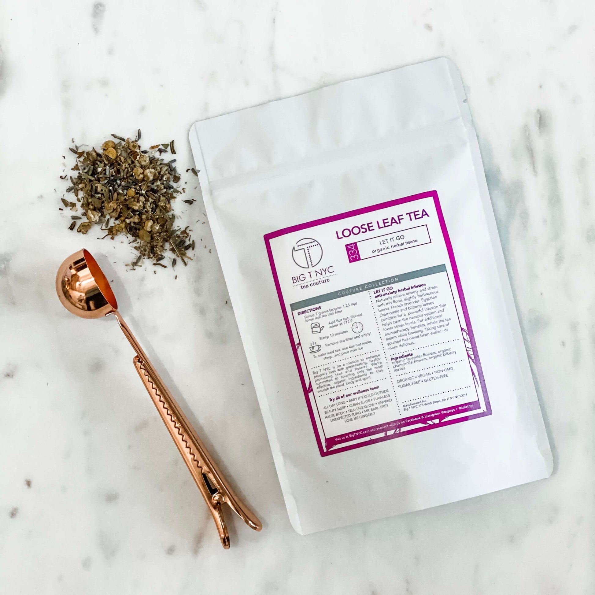 Organic Herbal Infusion <br> LET IT GO <BR> Caffeine-Free Anti-Anxiety Tea, Loose Leaf, Big T NYC, Big T NYC