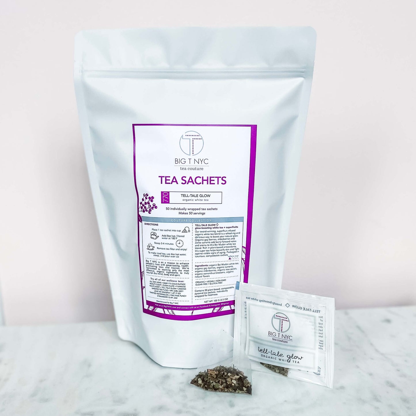 Organic White Tea <br> TELL-TALE GLOW <br> Tea Sachets